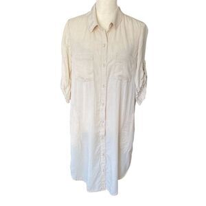 Cloth & Stone Women's Beige Shirt Dress M Knee Length 3/4 Sleeve Safari
